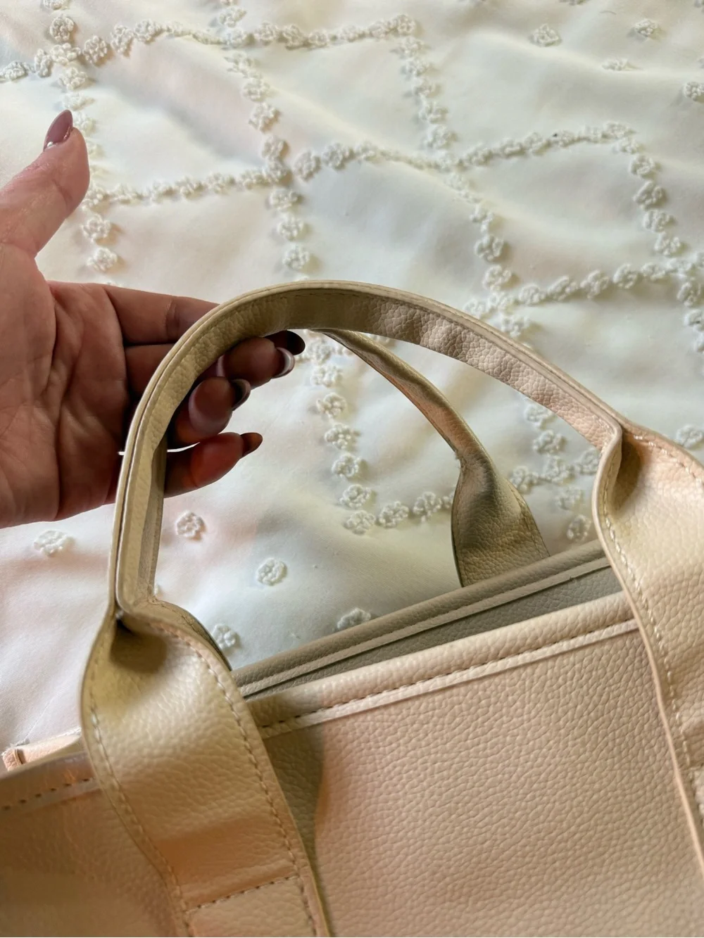 THE TOTE BAG Beige Women's Structured Tote with Pink Strap